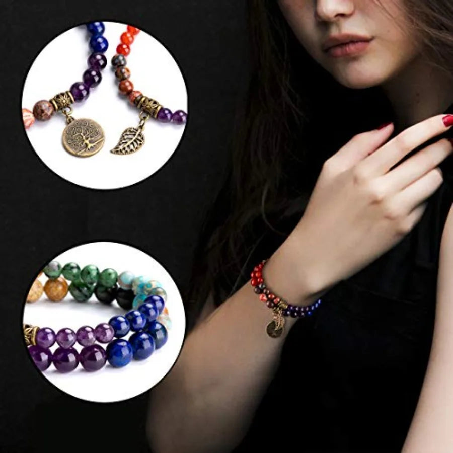 Life Tree and Leaf Charm Energy Reiki Crystal Stretch Bracelets