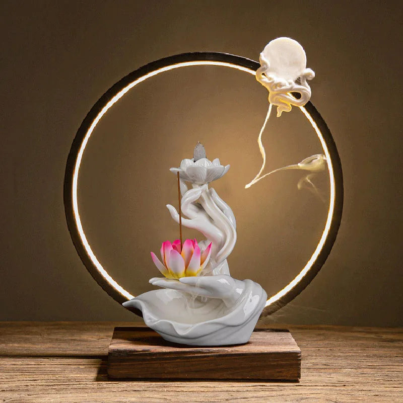Buddha's Hand Lotus LED Reflux Incense Burner Stand USB