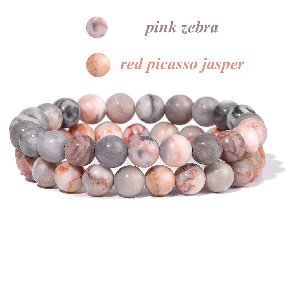 GolbalJew 2-Piece Natural Stone Bead Bracelet Set Unisex Fashion Gift