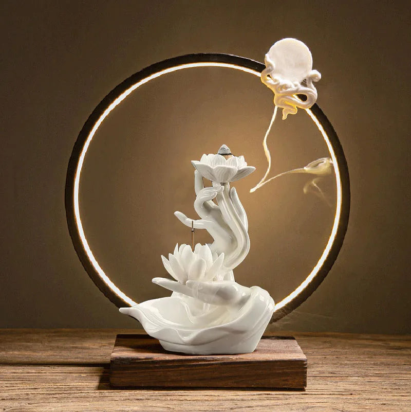 Buddha's Hand Lotus LED Reflux Incense Burner Stand USB
