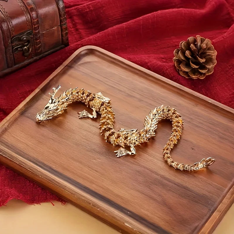 Majestic 3D Alloy Golden Dragon Statue With Movable Limbs