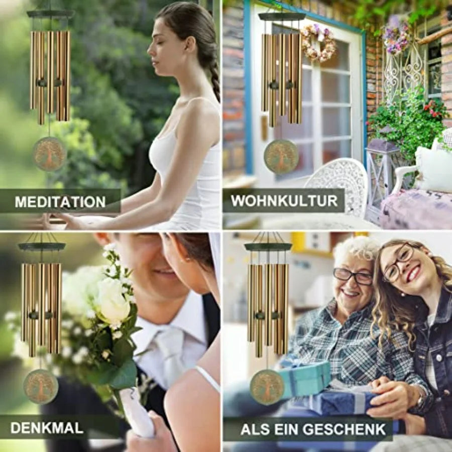Wind Chimes for Outside, Large Garden Hanging Decor with Tree of Life Engraving