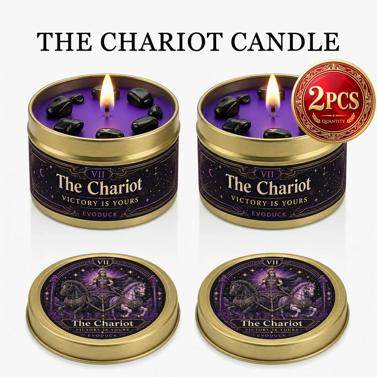 Evoduck Chariot Tarot Scented Candle With Natural Crystal Stones