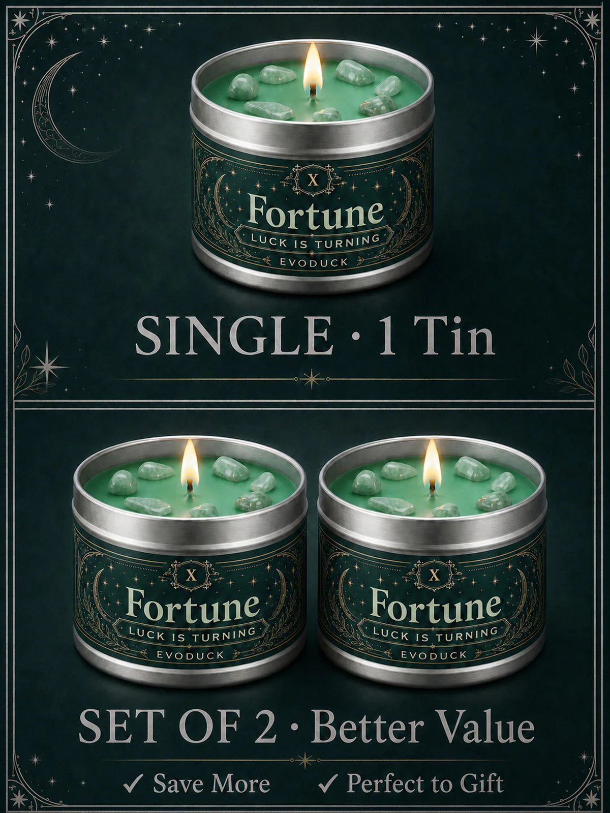 Evoduck Wheel of Fortune Tarot Candle with Crystals Spiritual Abundance