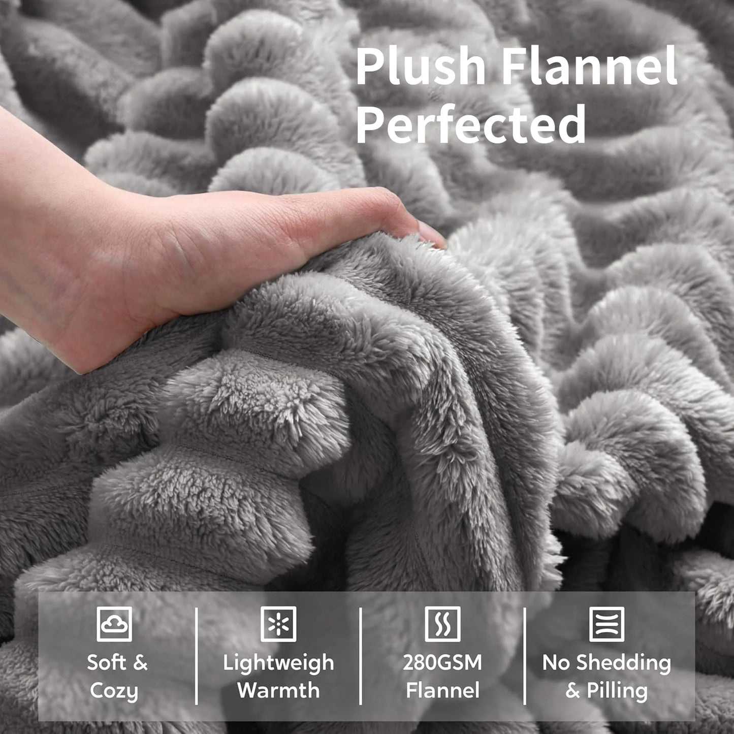300GSM Fleece Blanket Soft Warm Throw Polyester Microfiber 3D Stripe All Seasons