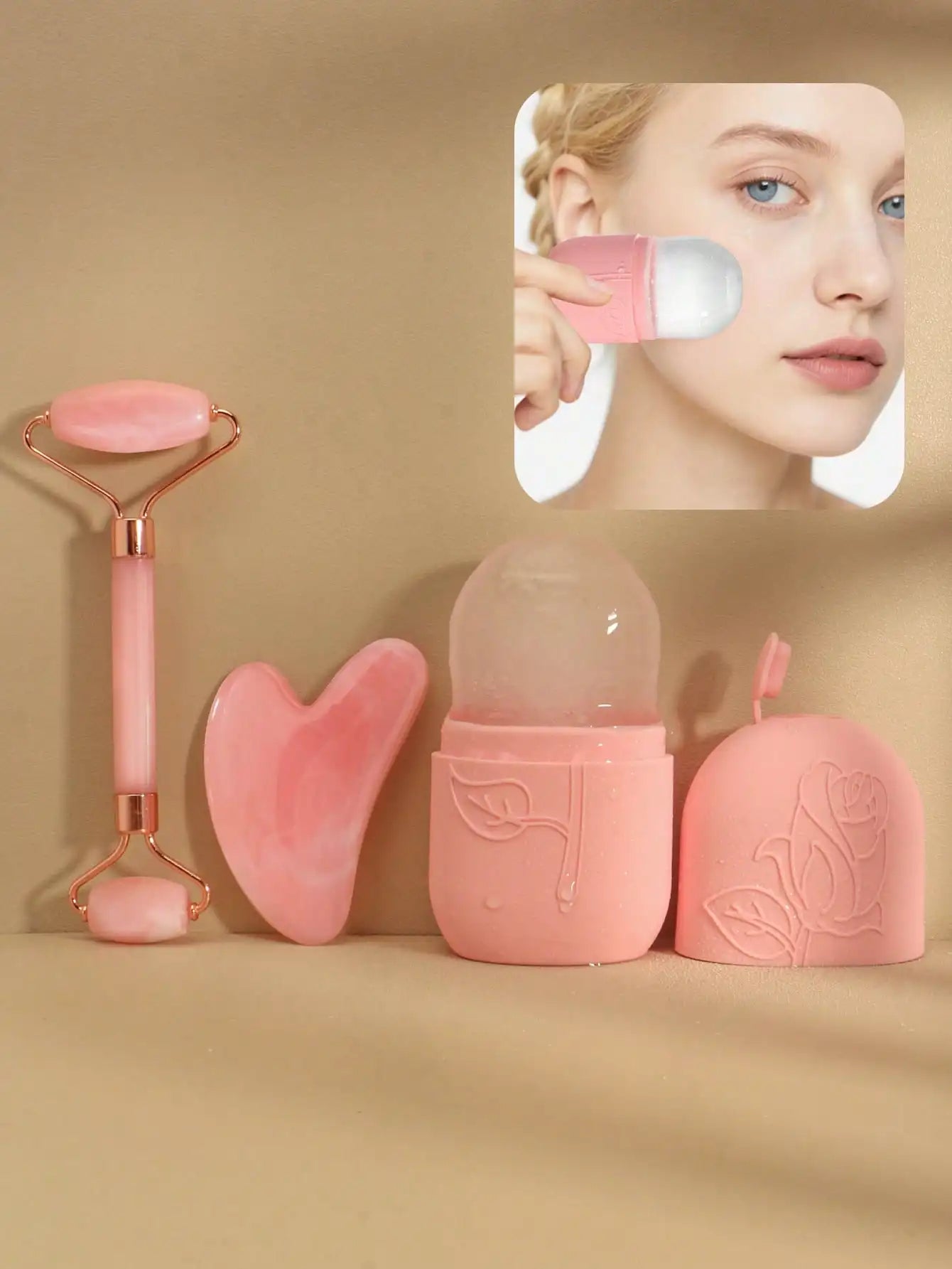 Facial Massage Tool Kit 3-Piece Set: Face Roller And Cupping