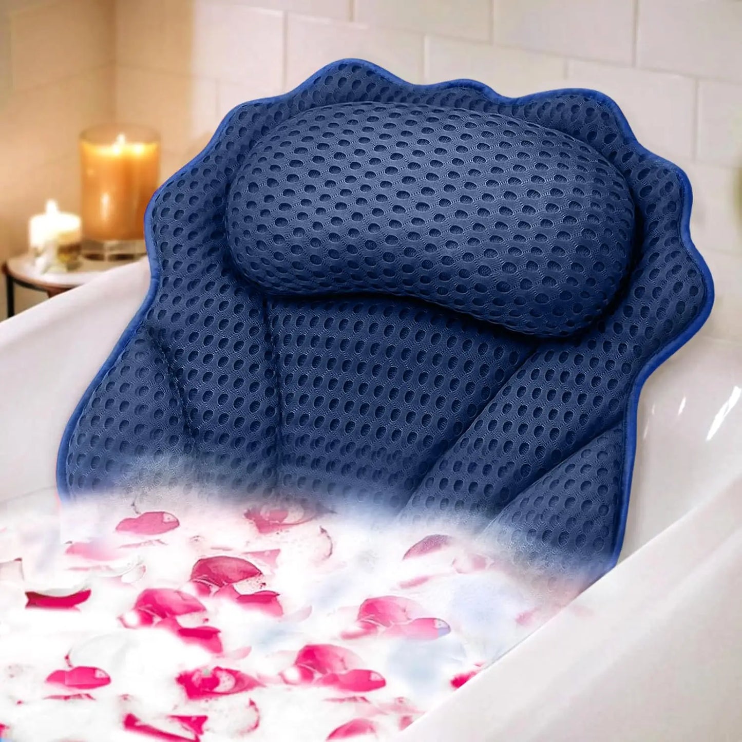 Ergonomic Bath Pillow With 6 Suction Cups For All Bathtubs