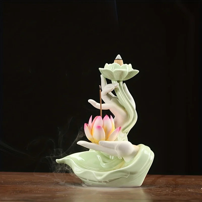 Buddha's Hand Lotus LED Reflux Incense Burner Stand USB