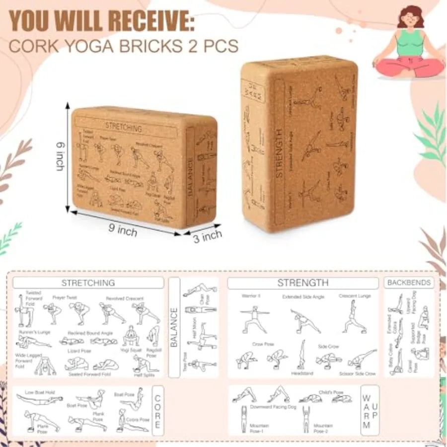 Cork Yoga Blocks 2 Pack for Poses Beginner to Expert