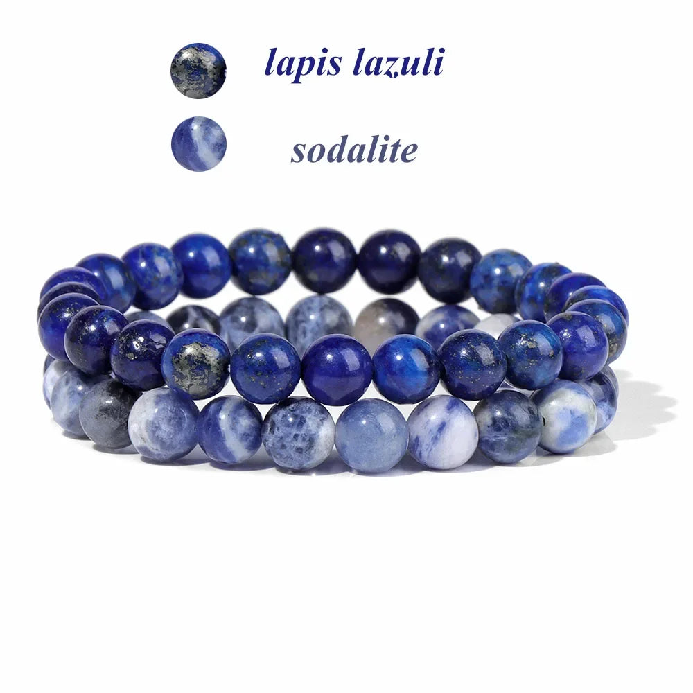 GolbalJew 2-Piece Natural Stone Bead Bracelet Set Unisex Fashion Gift