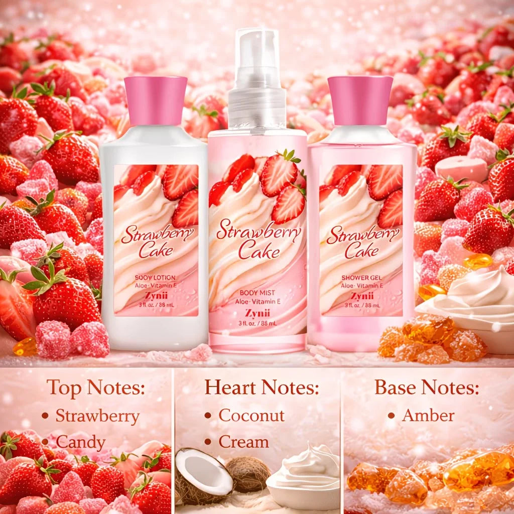 Strawberry Cake Peach Rose Bath Set With Shower Gel Lotion