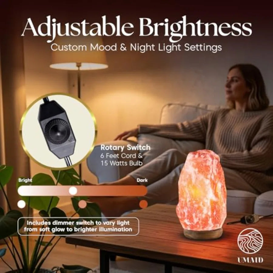 Himalayan Salt Lamp With Wooden Base And Dimmer Night Light