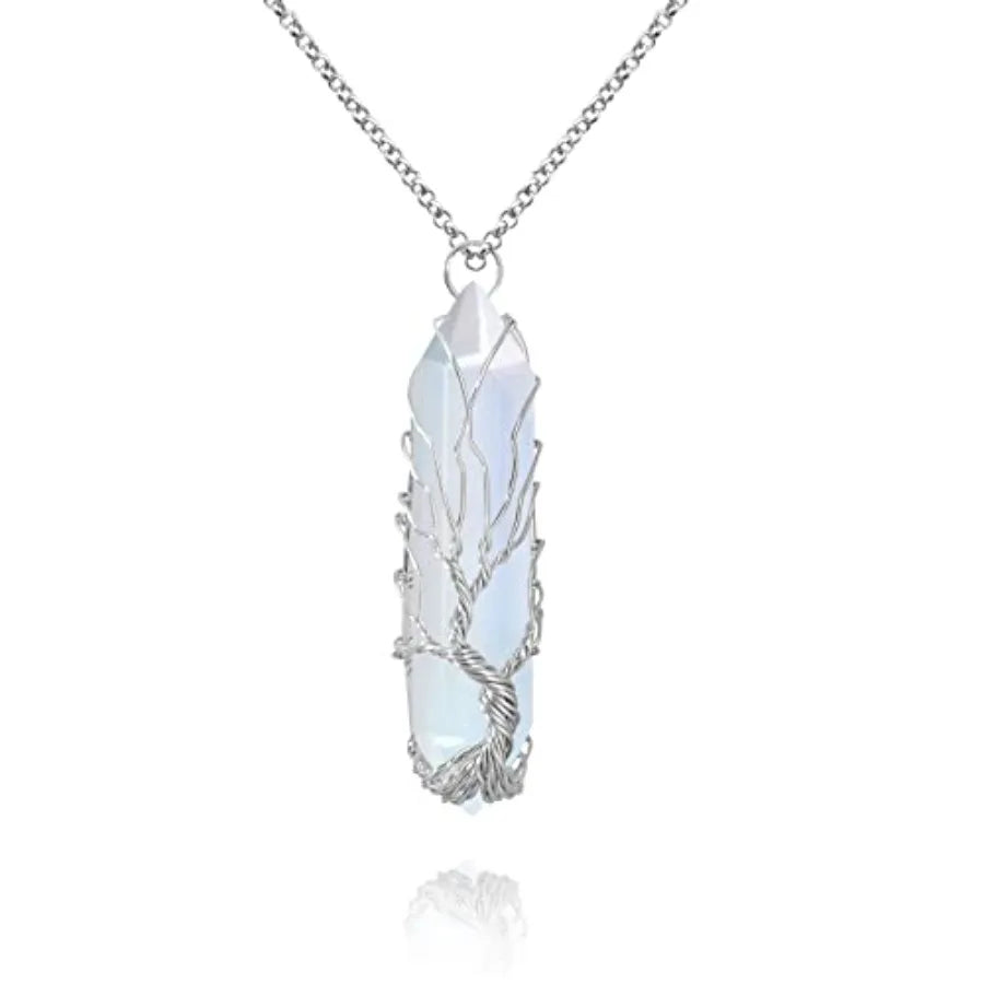 Tree Of Life Healing Crystal Necklace Wire Wrapped Quartz Pendant
