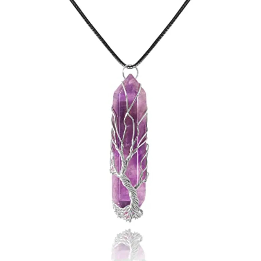 Tree Of Life Healing Crystal Necklace Wire Wrapped Quartz Pendant