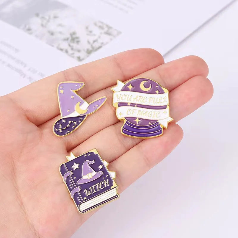 Pinsalot Witch Cat Enamel Pin Magic Hat Crystal Ball