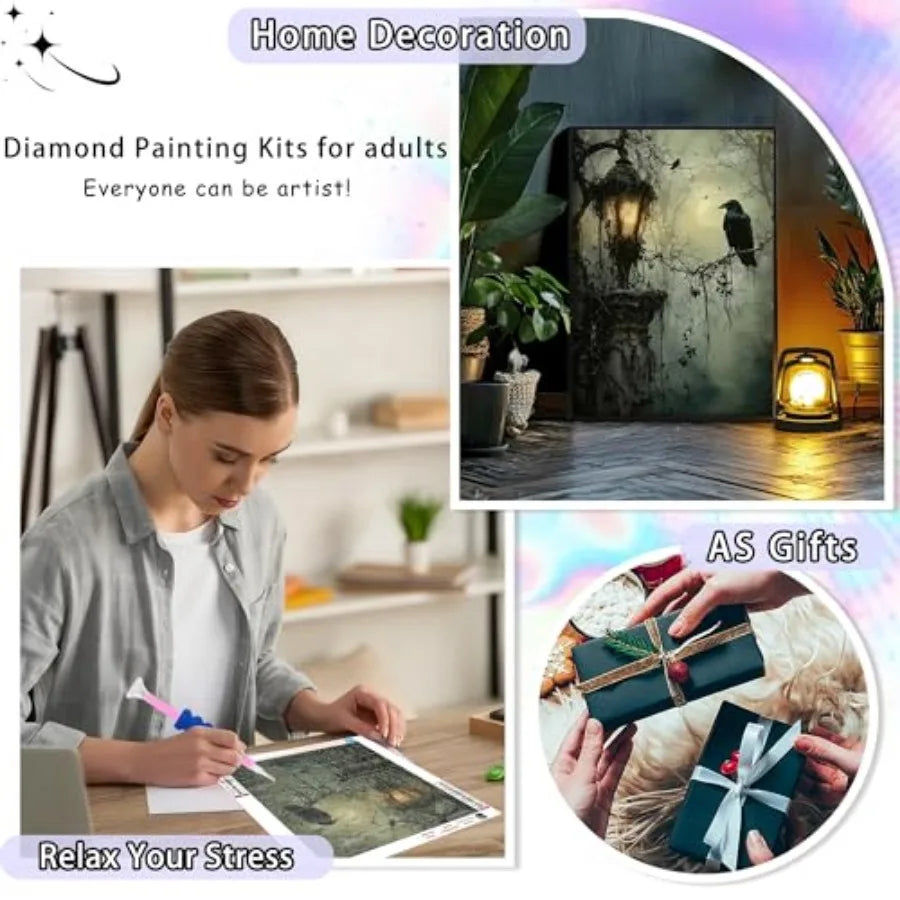 Diamond Art Kits for Adults Beginners- Gothic Dark Horror Forest Crow
