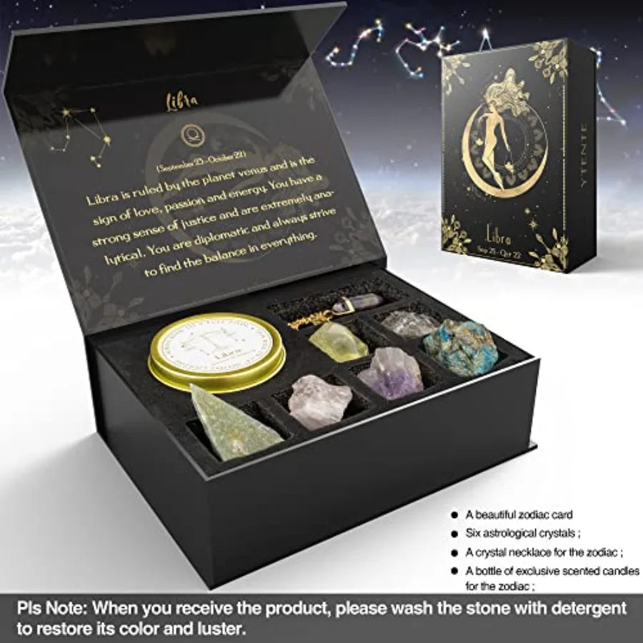 Crystals Healing Stone Gift Set With Soy Wax Zodiac Candles