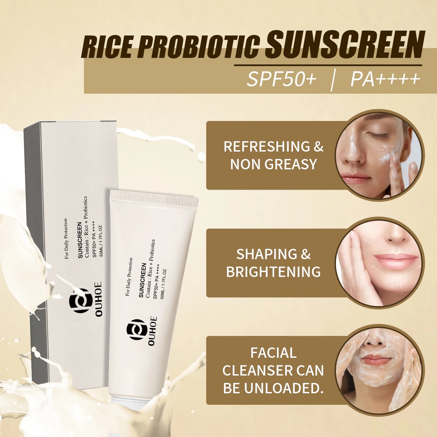 Ouhoe SPF 50 Face Sunscreen Rice Probiotic Brightening Cream