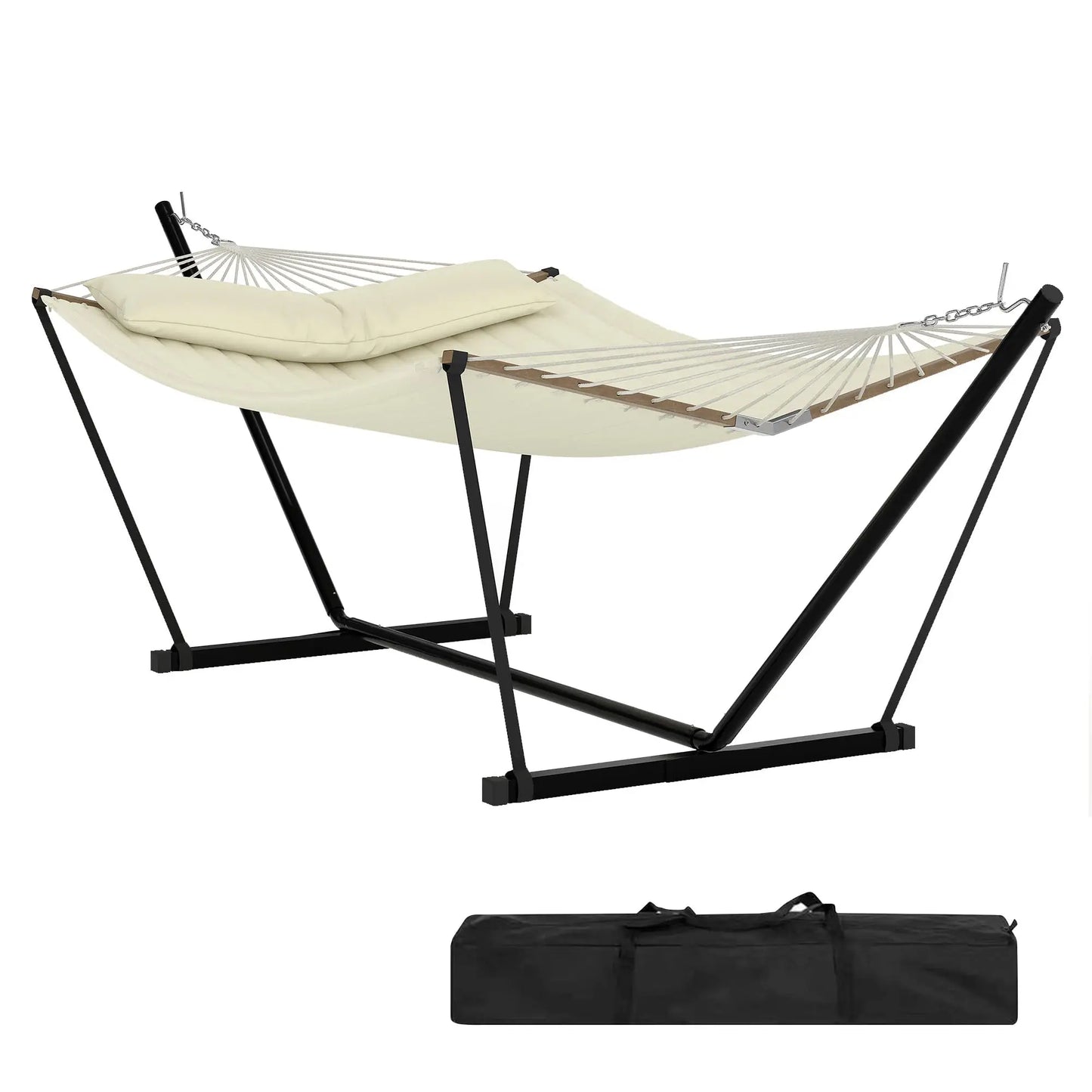 Double Outdoor Hammock For Two With Cushion And Foldable Steel Stand – Portable Heavy Duty