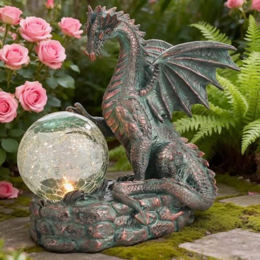 Solar Dragon Outdoor Garden Statue Alloy Figurine Gothic Decor