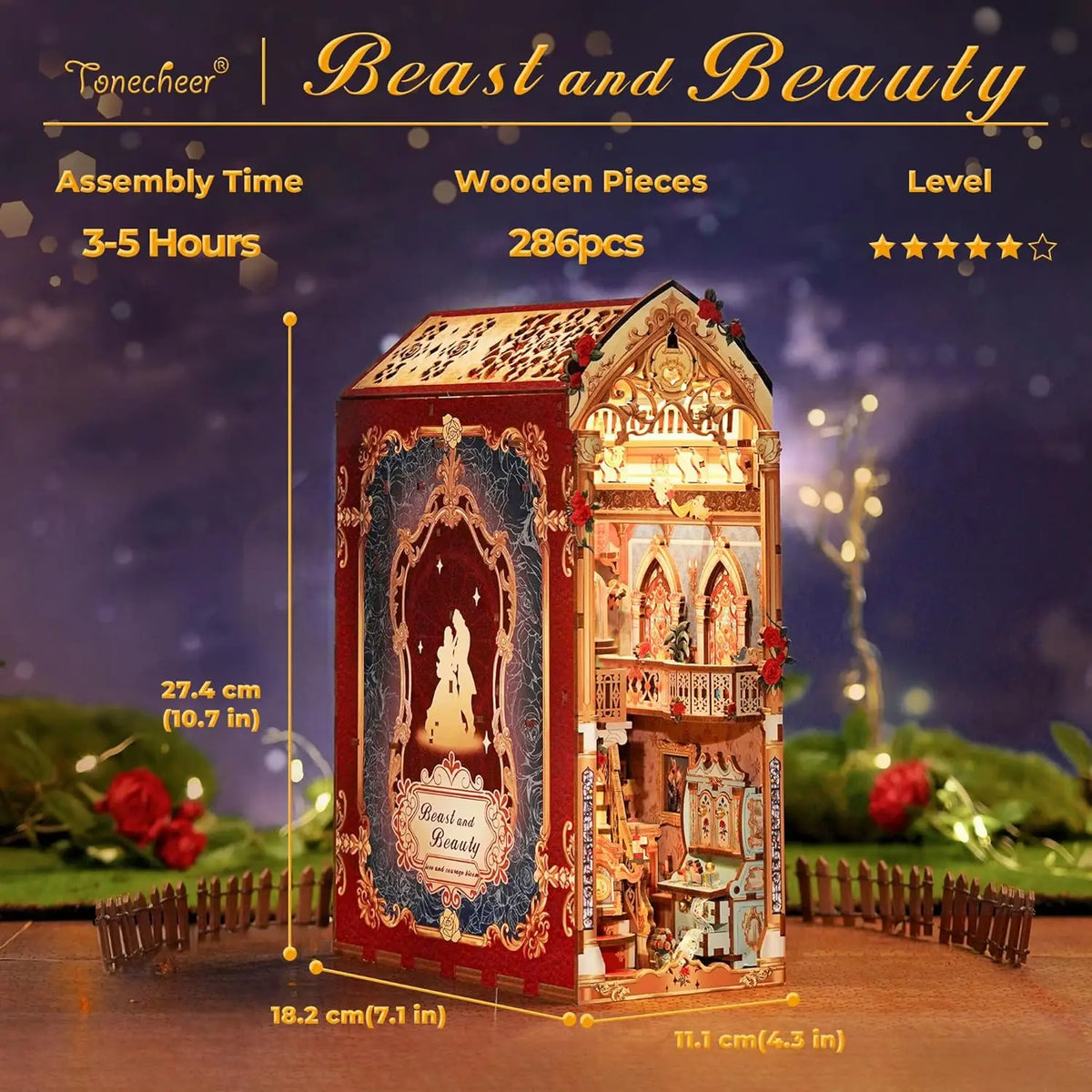 SHXI DIY Book Nook Kit 3D Wooden Music Lights Decor