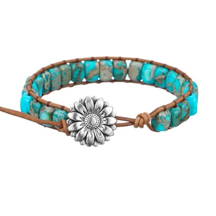 Boho Handmade Natural Stone Crystal Leather Bead Wrap Bracelets Collection