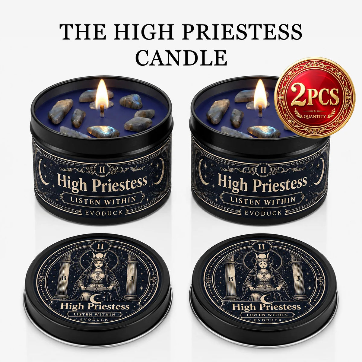 Evoduck High Priestess Tarot Scented Ritual Candle With Crystal Stones