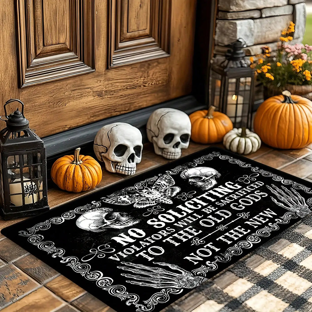 Ultra Soft Flannel Non Slip Halloween No Soliciting Door Mat