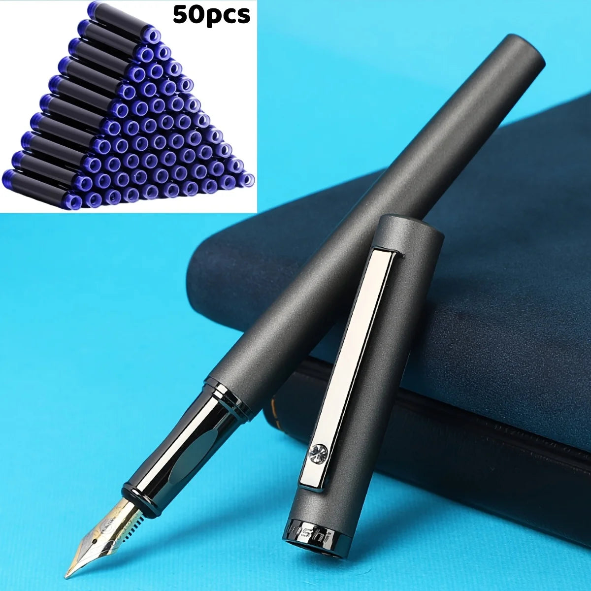 Fountain Pen With 50 Ink Cartridges 0.5mm Fine Nib