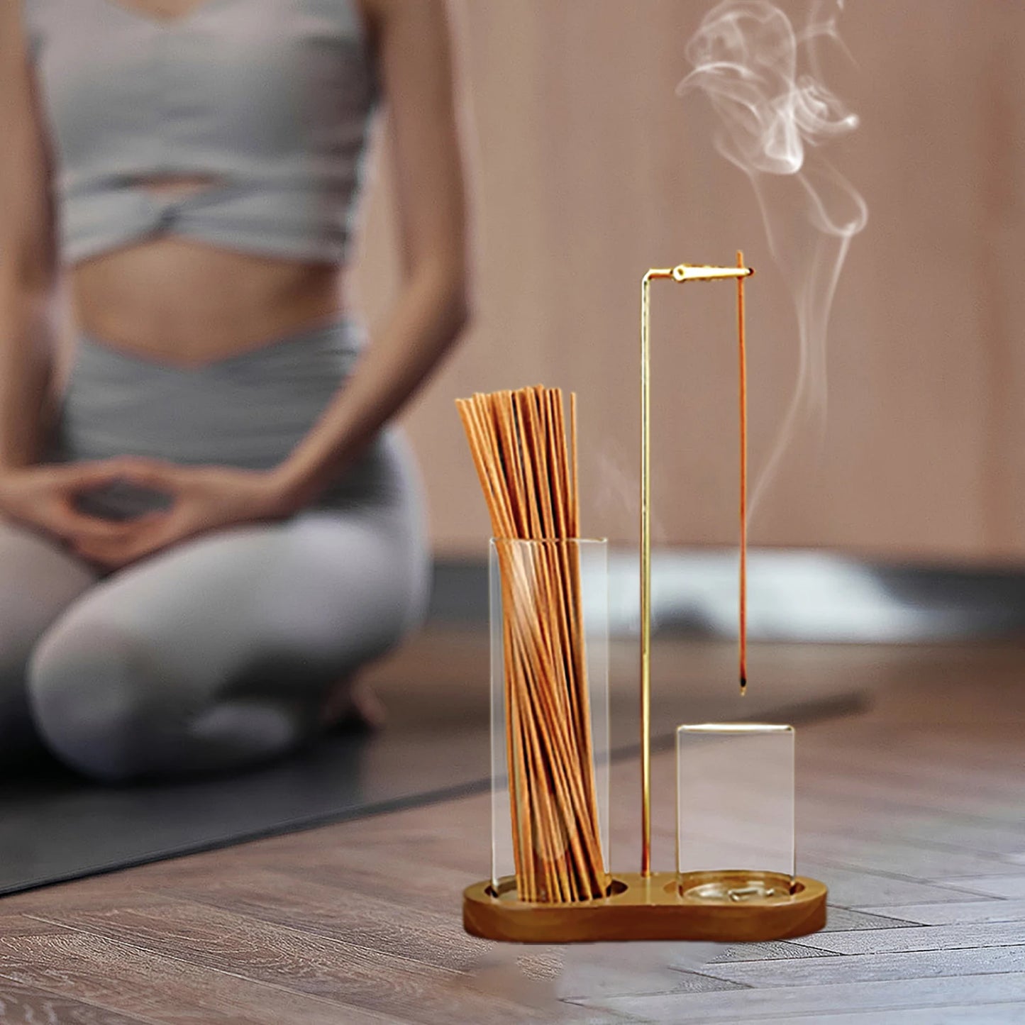 2 In 1 Incense Holder With Glass Ash Catcher And Sticks Organizer