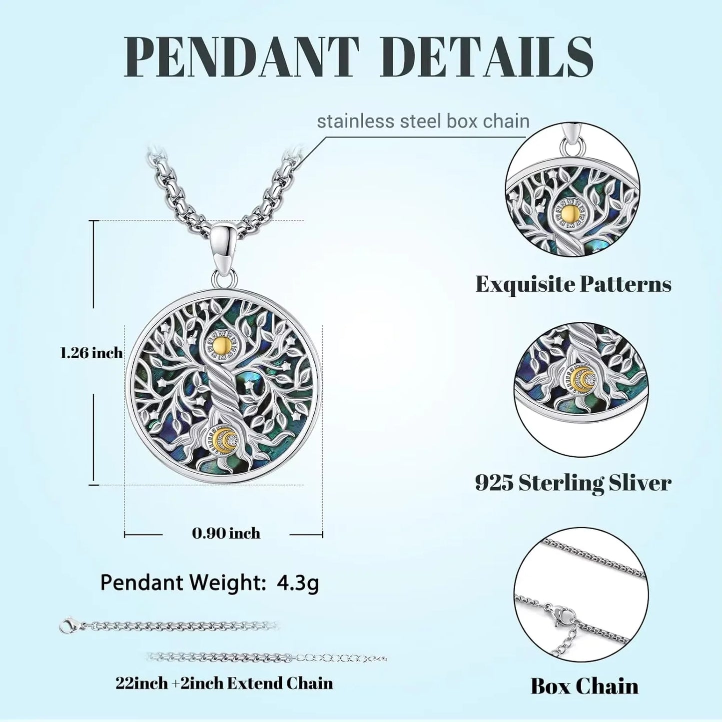 DRINSPER 925 Sterling Silver Tree Of Life Pendant Necklace