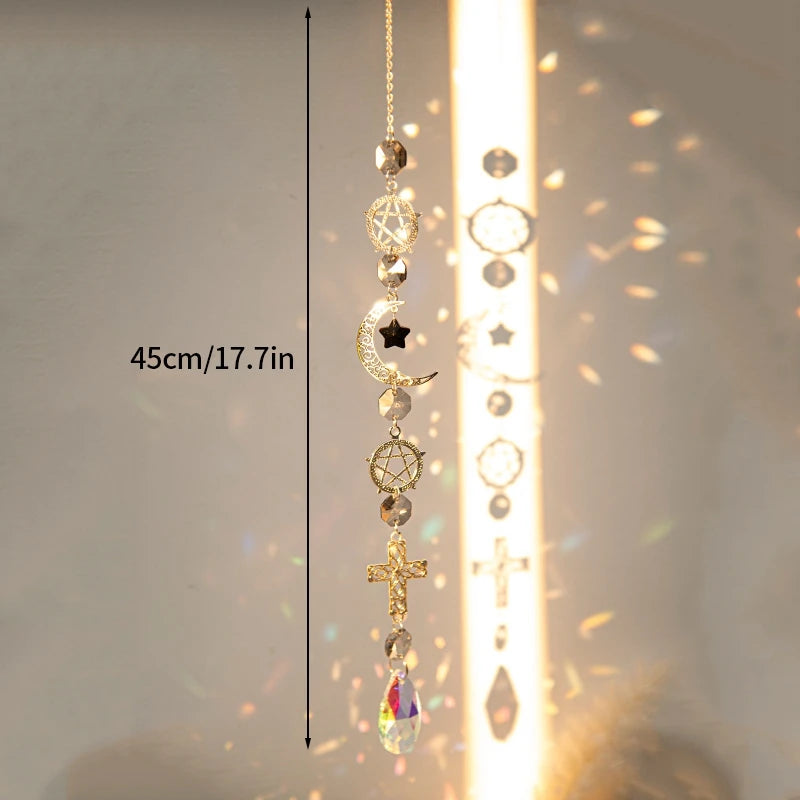 Crystal Moon Star Suncatcher Wind Chime Pendant For Outdoor Garden
