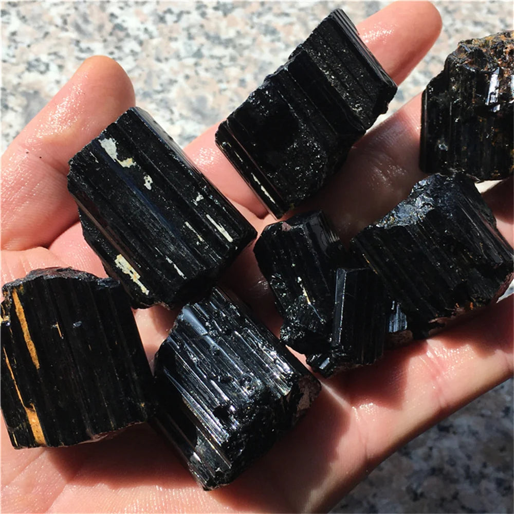 Natural Black Tourmaline Rough Crystal Column Mainland China Origin