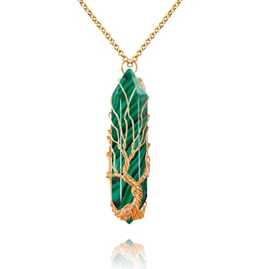 Tree Of Life Healing Crystal Necklace Wire Wrapped Quartz Pendant