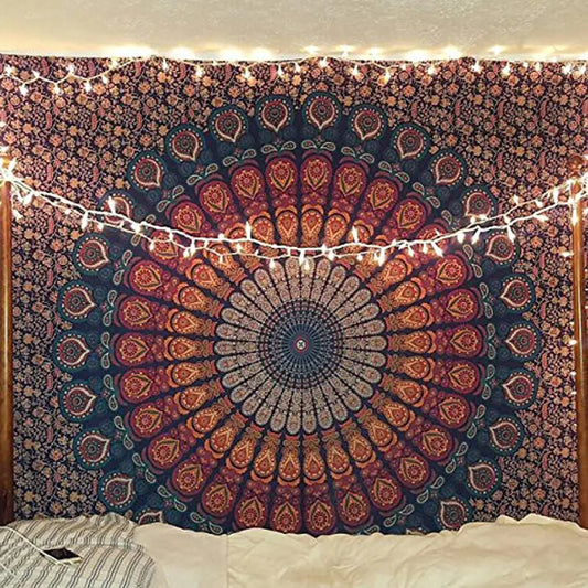 Blue Orange Mandala Wall Tapestry Boho Bedroom Decor