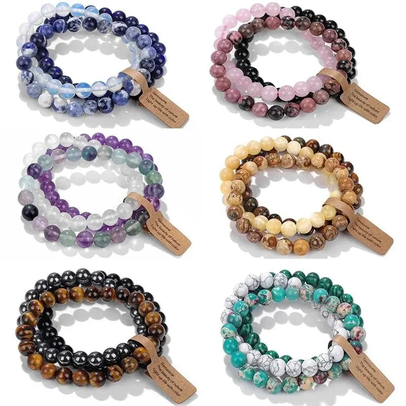 Natural Stone Crystal Bead Amethyst Multi Layered Elastic Bracelet