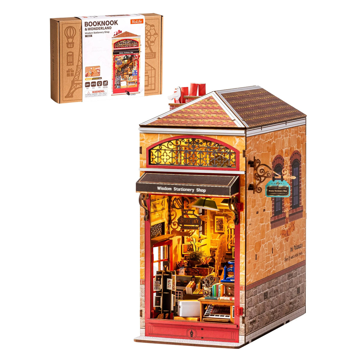 Rolife Wooden Book Nook DIY Kit LED Light Miniature Model