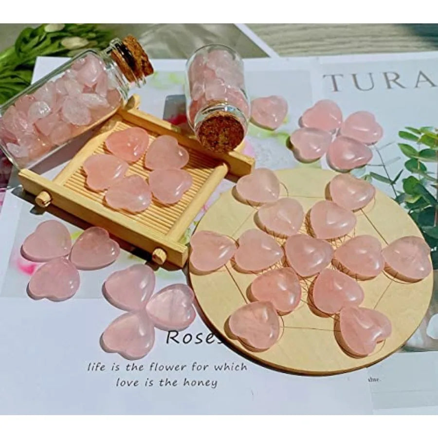 Rose Quartz Heart Crystals Natural Healing Stones Pocket Gems