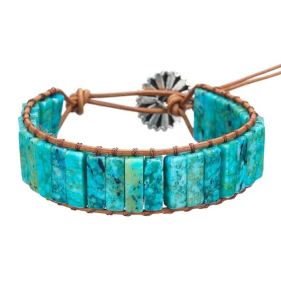 Boho Handmade Natural Stone Crystal Leather Bead Wrap Bracelets Collection