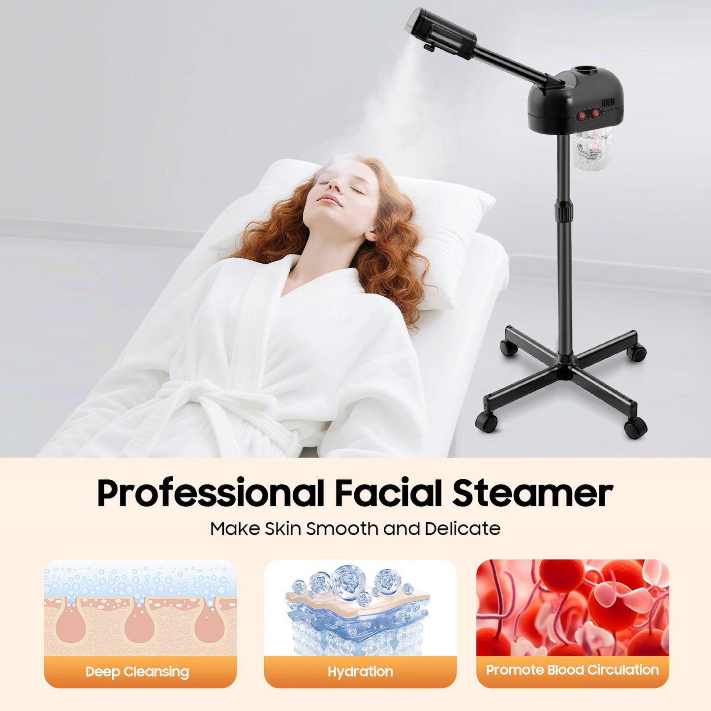 Bymaocar 750ml Ozone Facial Steamer With Adjustable Height Rotatable