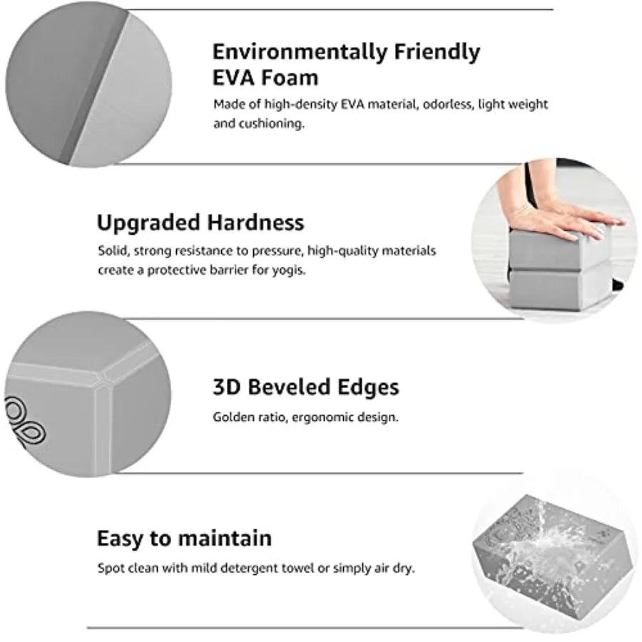 Yoga Block 2 Pack Latex Free EVA Foam NonSlip Surface