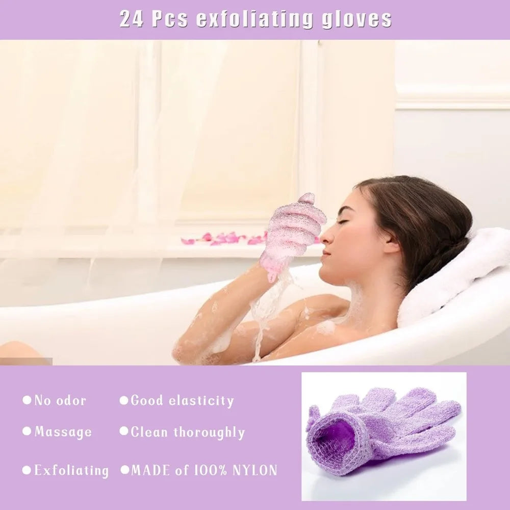 24-Piece Exfoliating Bath Gloves Set for Spa Skin Care