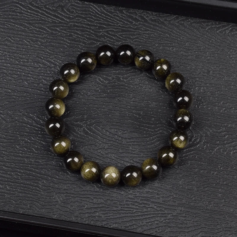 QLDDDstar Natural Golden Obsidian Stone Beaded Bracelet For Men And Women