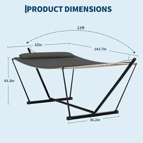 Double Outdoor Hammock For Two With Cushion And Foldable Steel Stand – Portable Heavy Duty