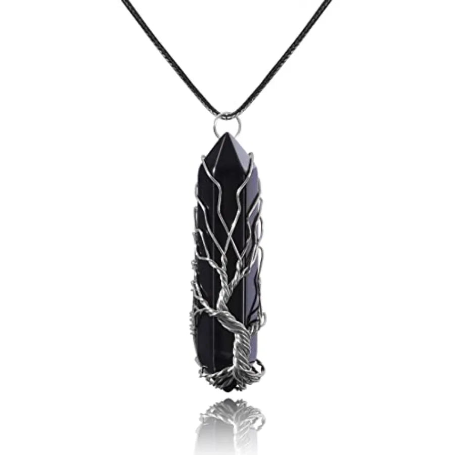 Tree Of Life Healing Crystal Necklace Wire Wrapped Quartz Pendant