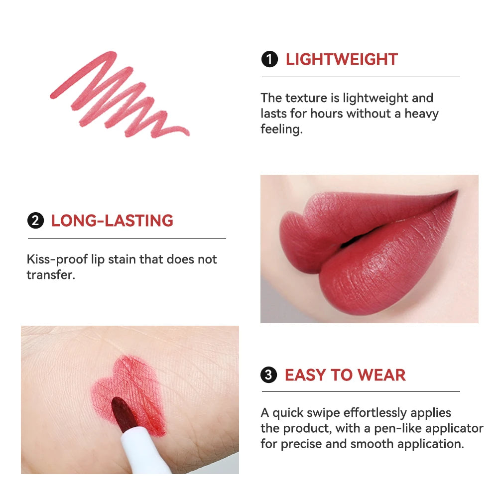 Waterproof Long Lasting Liquid Lip Tint Transfer Resistant Matte Finish