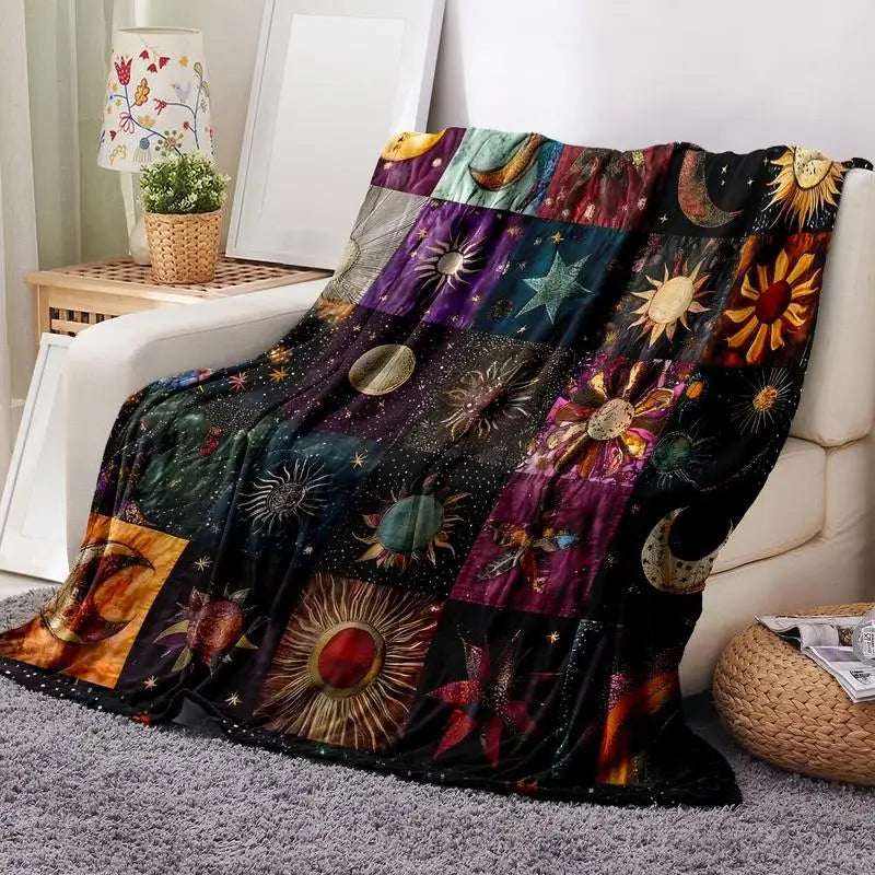 Star And Moon Knit Polyester Blanket With Star Moon Pattern