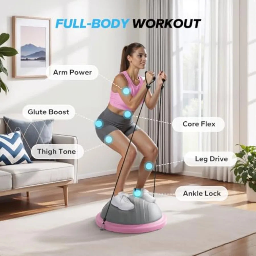 Balance Ball Trainer Half Exercise Ball With Resistance Bands Core