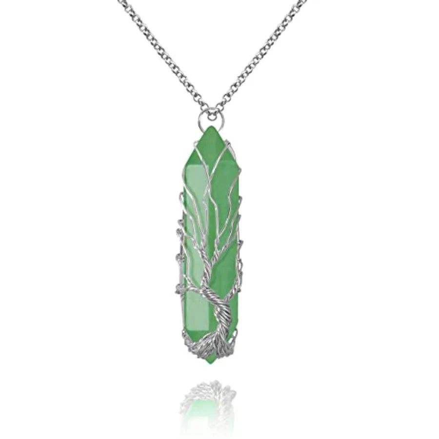 Tree Of Life Healing Crystal Necklace Wire Wrapped Quartz Pendant