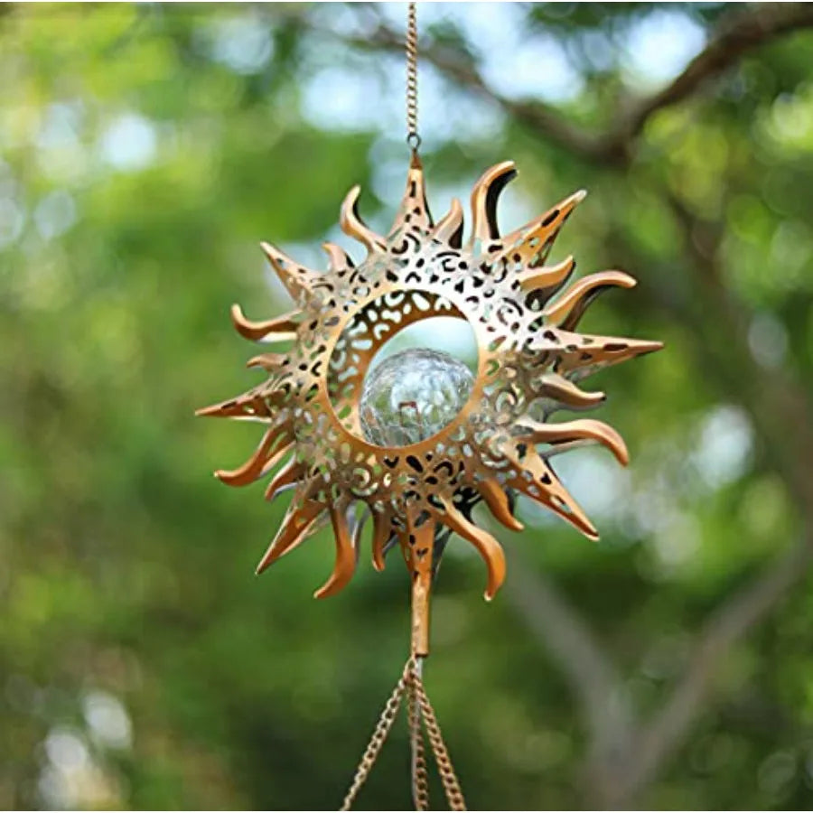 Solar Wind Chimes LED Crackle Glass Outdoor Garden Bells